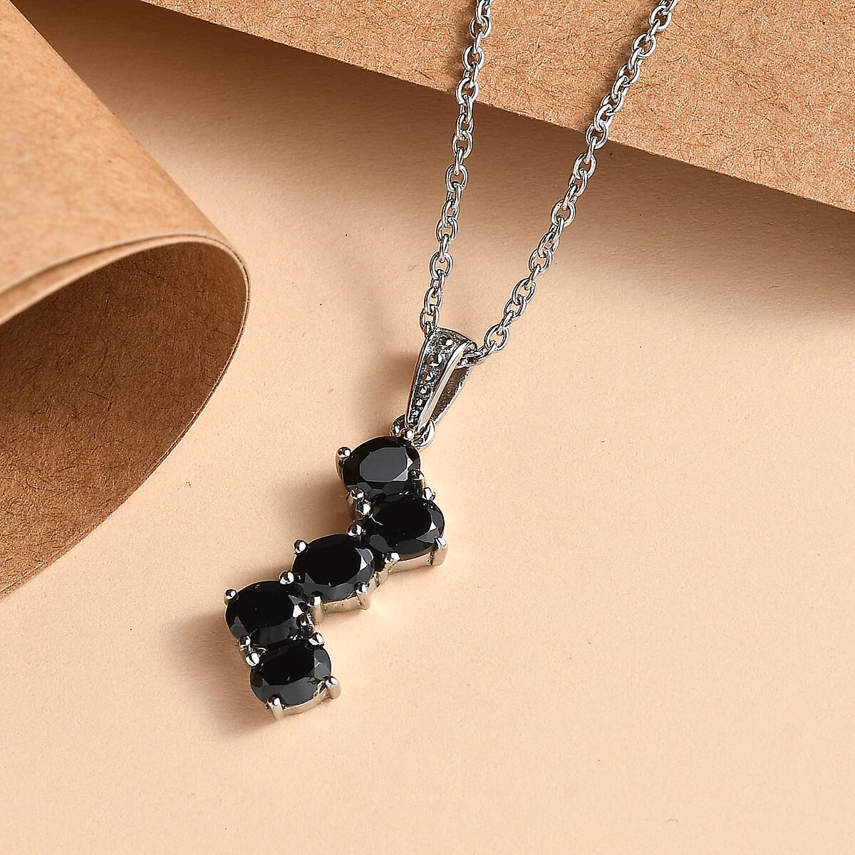 EverTrue Thai Black Spinel 2.40 ctw Pendant Necklace in Stainless Steel 20 Inches image number 1