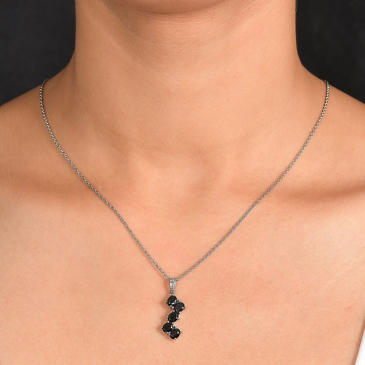 EverTrue Thai Black Spinel 2.40 ctw Pendant Necklace in Stainless Steel 20 Inches image number 2