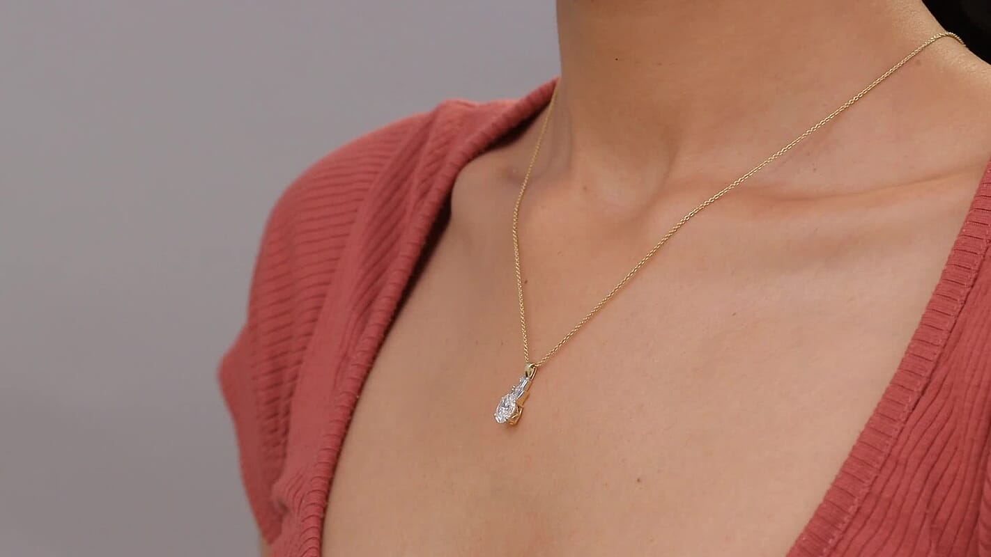 IGI Certified Luxuriant Lab Grown Diamond E-F VS 1.35 ctw Pendant Necklace in 10K Yellow Gold 20 Inches