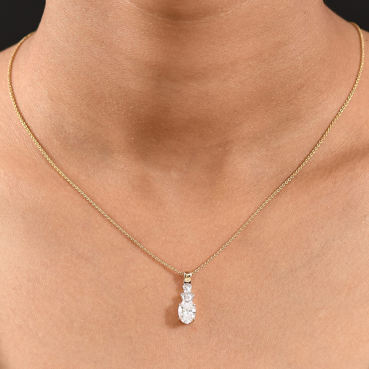 IGI Certified Luxuriant Lab Grown Diamond E-F VS 1.35 ctw Pendant Necklace in 10K Yellow Gold 20 Inches image number 2