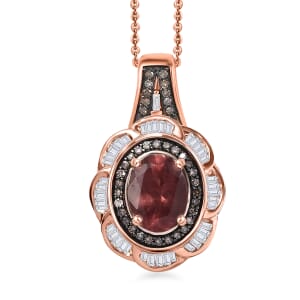 D’Joy Red Apatite, Natural White and Champagne Diamond 1.75 ctw Floral Pendant Necklace 20 Inches in 18K Vermeil Rose Gold Over Sterling Silver