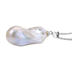 White Baroque Pearl Pendant 28.00 ctw Necklace in Rhodium Over Sterling Silver 20 Inches