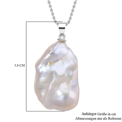 White Baroque Pearl Pendant 28.00 ctw Necklace in Rhodium Over Sterling Silver 20 Inches