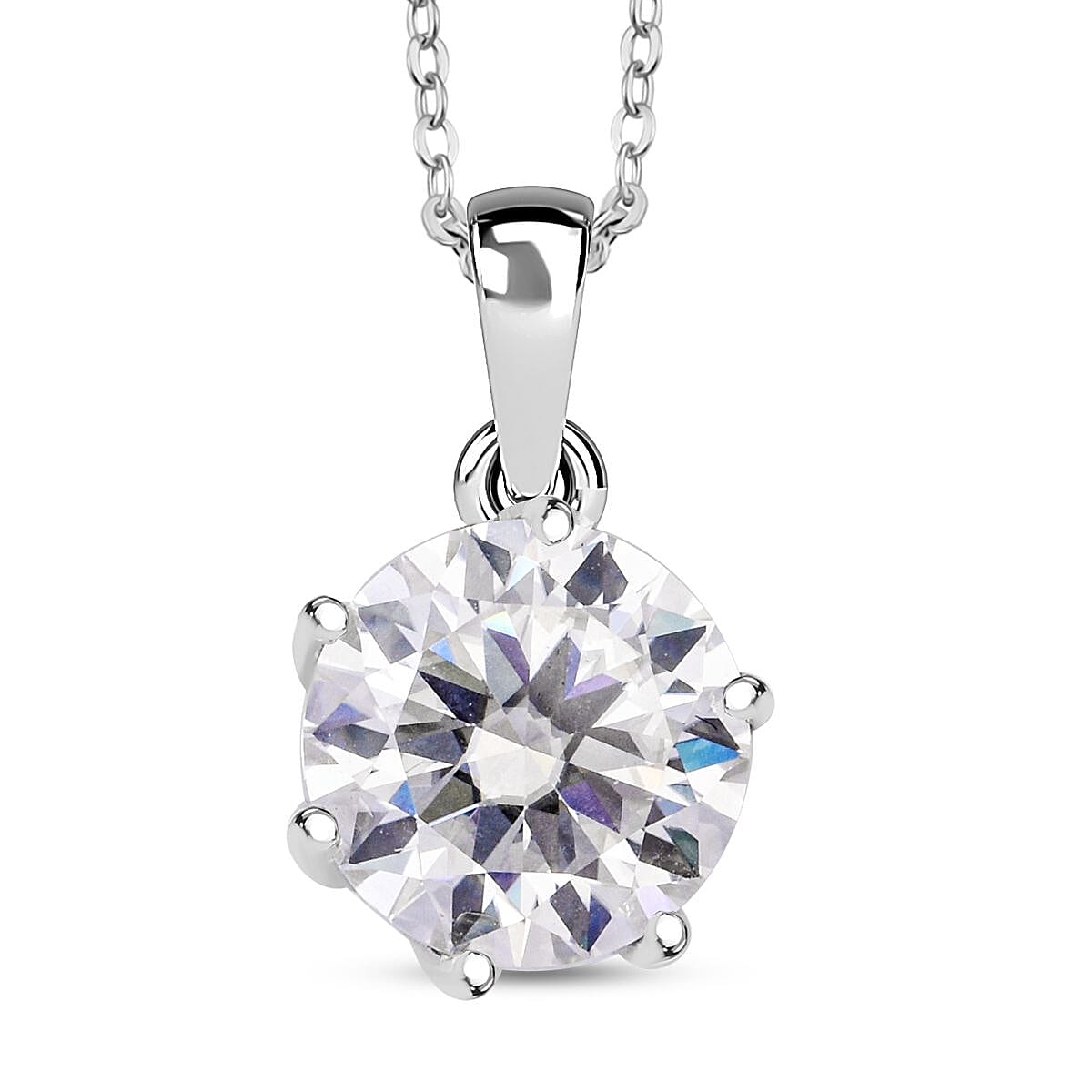 D'Joy 100 Facets Moissanite 2.15 ctw Solitaire Pendant Necklace in Rhodium Over Sterling Silver 20 Inches image number 0