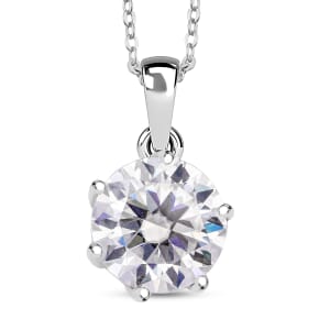 D'Joy 100 Facets Moissanite 2.15 ctw Solitaire Pendant Necklace in Rhodium Over Sterling Silver 20 Inches