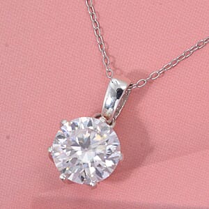 D'Joy 100 Facets Moissanite 2.15 ctw Solitaire Pendant Necklace in Rhodium Over Sterling Silver 20 Inches