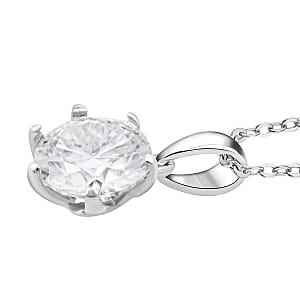 D'Joy 100 Facets Moissanite 2.15 ctw Solitaire Pendant Necklace in Rhodium Over Sterling Silver 20 Inches