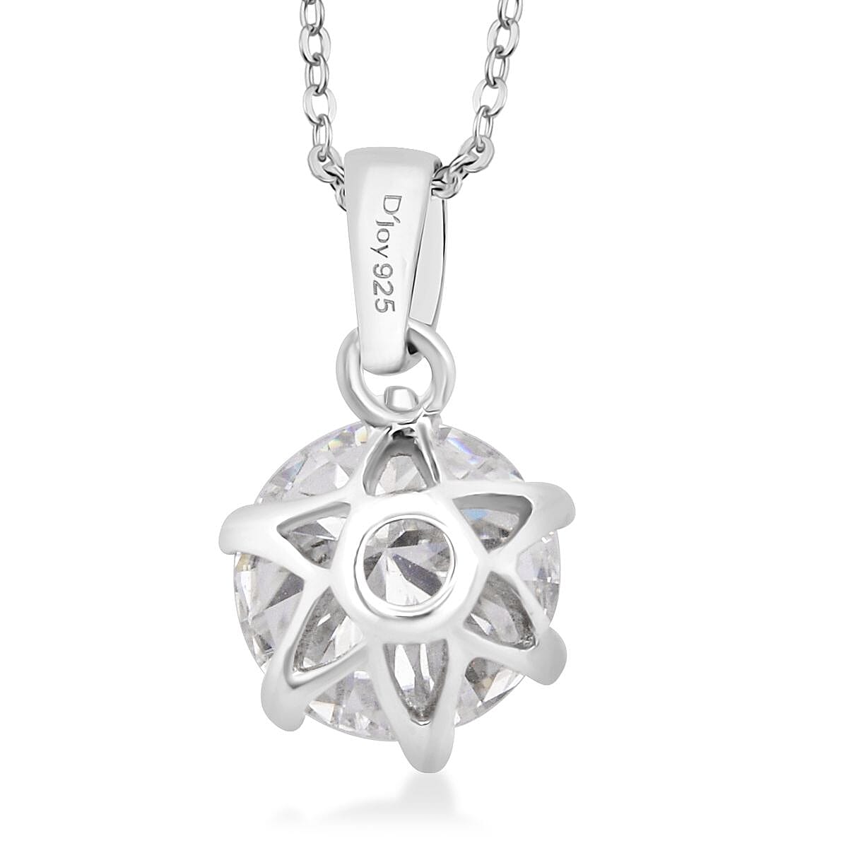 D'Joy 100 Facets Moissanite 2.15 ctw Solitaire Pendant Necklace in Rhodium Over Sterling Silver 20 Inches