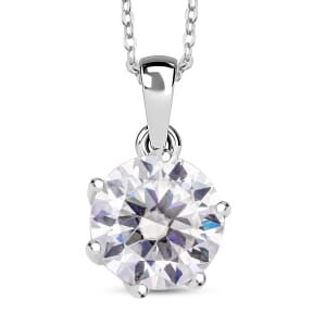D'Joy Heart and Arrow Cut Moissanite 2.15 ctw Solitaire Pendant Necklace in Rhodium Over Sterling Silver 20 Inches