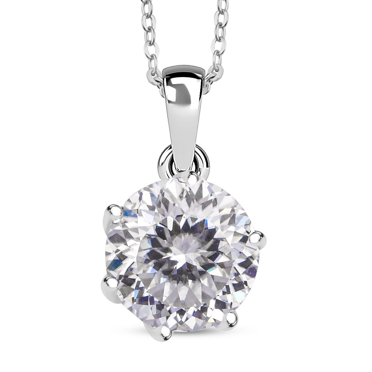 D'Joy Portuguese Cut 161 Facets Moissanite 2.15 ctw Solitaire Pendant Necklace in Rhodium Over Sterling Silver 20 Inches image number 0