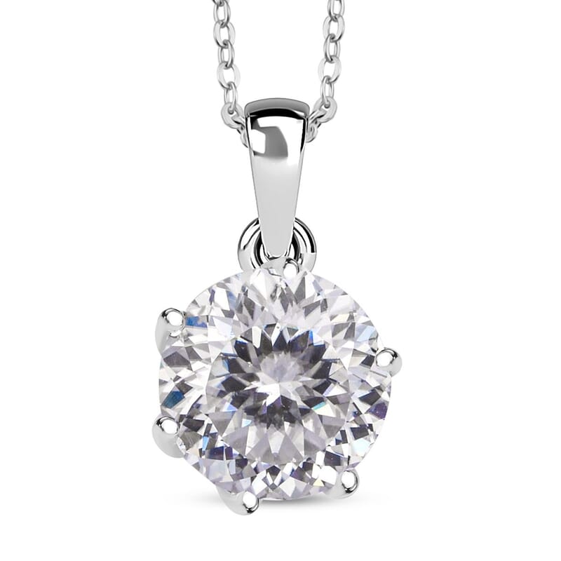 D'Joy Portuguese Cut 161 Facets Moissanite 2.15 ctw Solitaire Pendant Necklace in Rhodium Over Sterling Silver 20 Inches