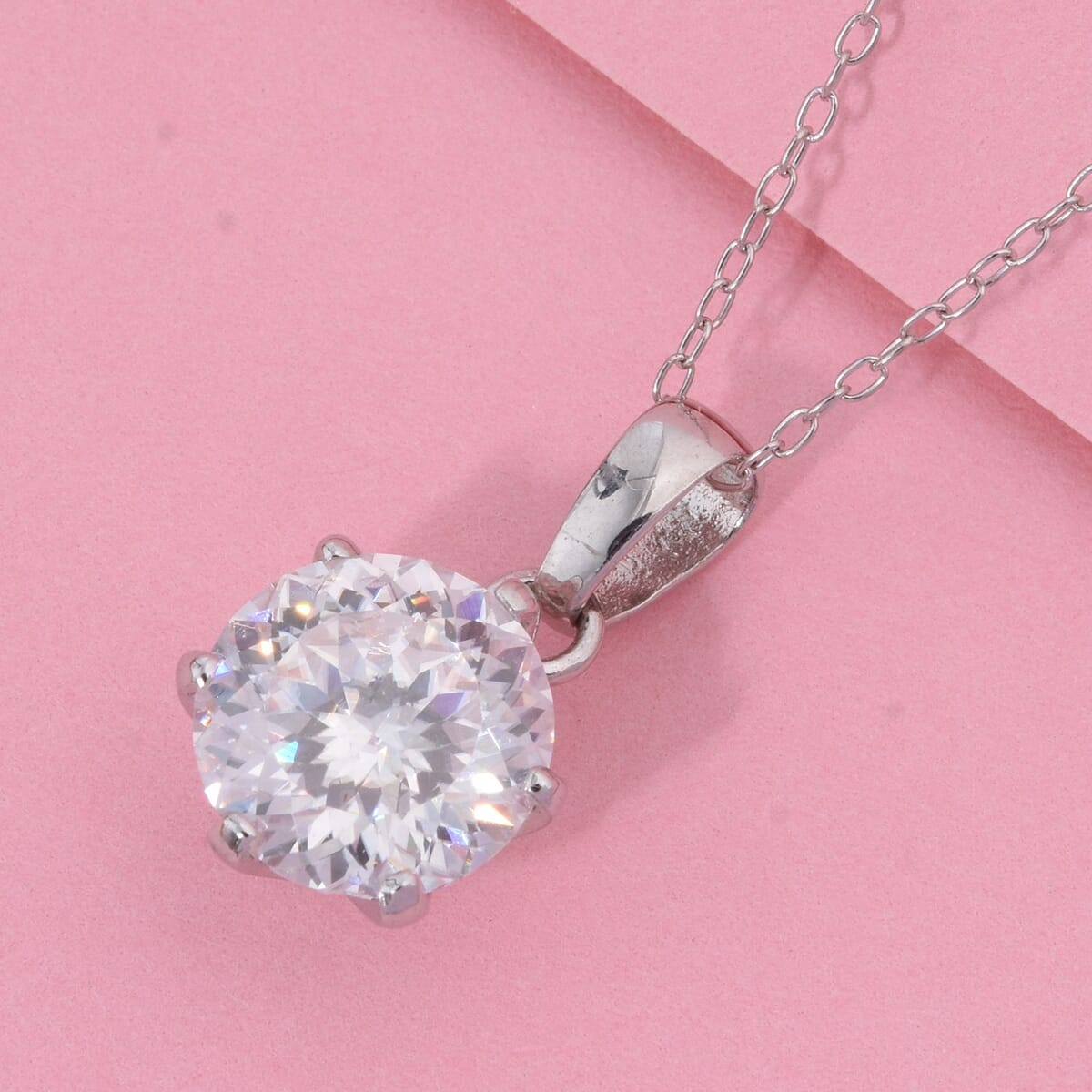 D'Joy Portuguese Cut 161 Facets Moissanite 2.15 ctw Solitaire Pendant Necklace in Rhodium Over Sterling Silver 20 Inches image number 1