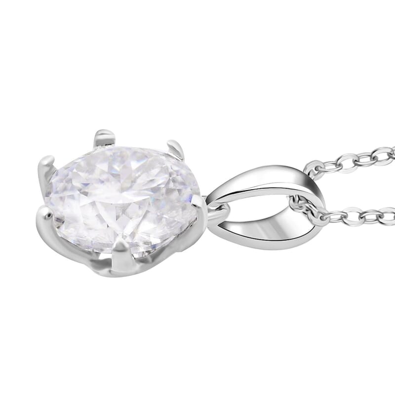 D'Joy Portuguese Cut 161 Facets Moissanite 2.15 ctw Solitaire Pendant Necklace in Rhodium Over Sterling Silver 20 Inches