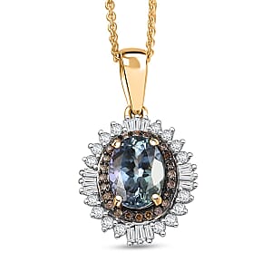Luxoro AAA Peacock Tanzanite, Natural Champagne and White Diamond I2 2.10 ctw Sunburst Pendant Necklace in 10K Yellow Gold 20 Inches