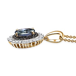 Luxoro AAA Peacock Tanzanite, Natural Champagne and White Diamond I2 2.10 ctw Sunburst Pendant Necklace in 10K Yellow Gold 20 Inches