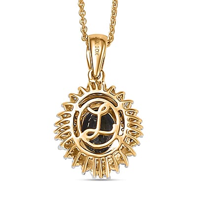 Luxoro AAA Peacock Tanzanite, Natural Champagne and White Diamond I2 2.10 ctw Sunburst Pendant Necklace in 10K Yellow Gold 20 Inches