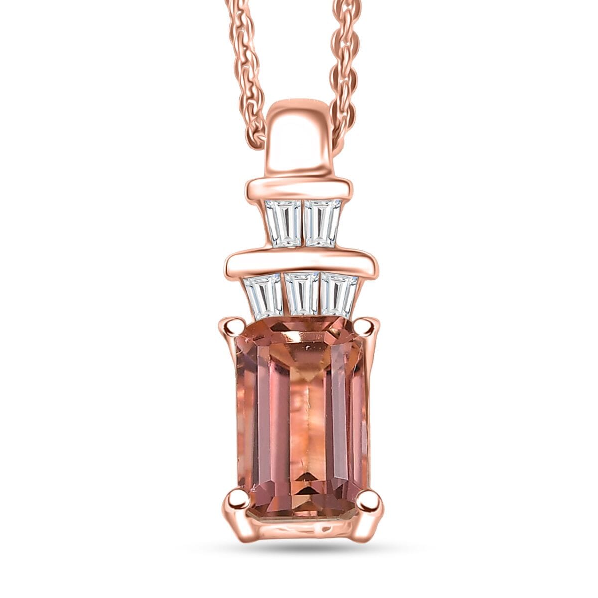 D'Joy Premium Blush Tourmaline and Moissanite 1.40 ctw Blush Deco Pendant Necklace in 18K Vermeil Rose Gold Over Sterling Silver 20 Inches image number 0