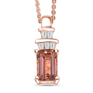 D'Joy Premium Blush Tourmaline and Moissanite 1.40 ctw Blush Deco Pendant Necklace in 18K Vermeil Rose Gold Over Sterling Silver 20 Inches