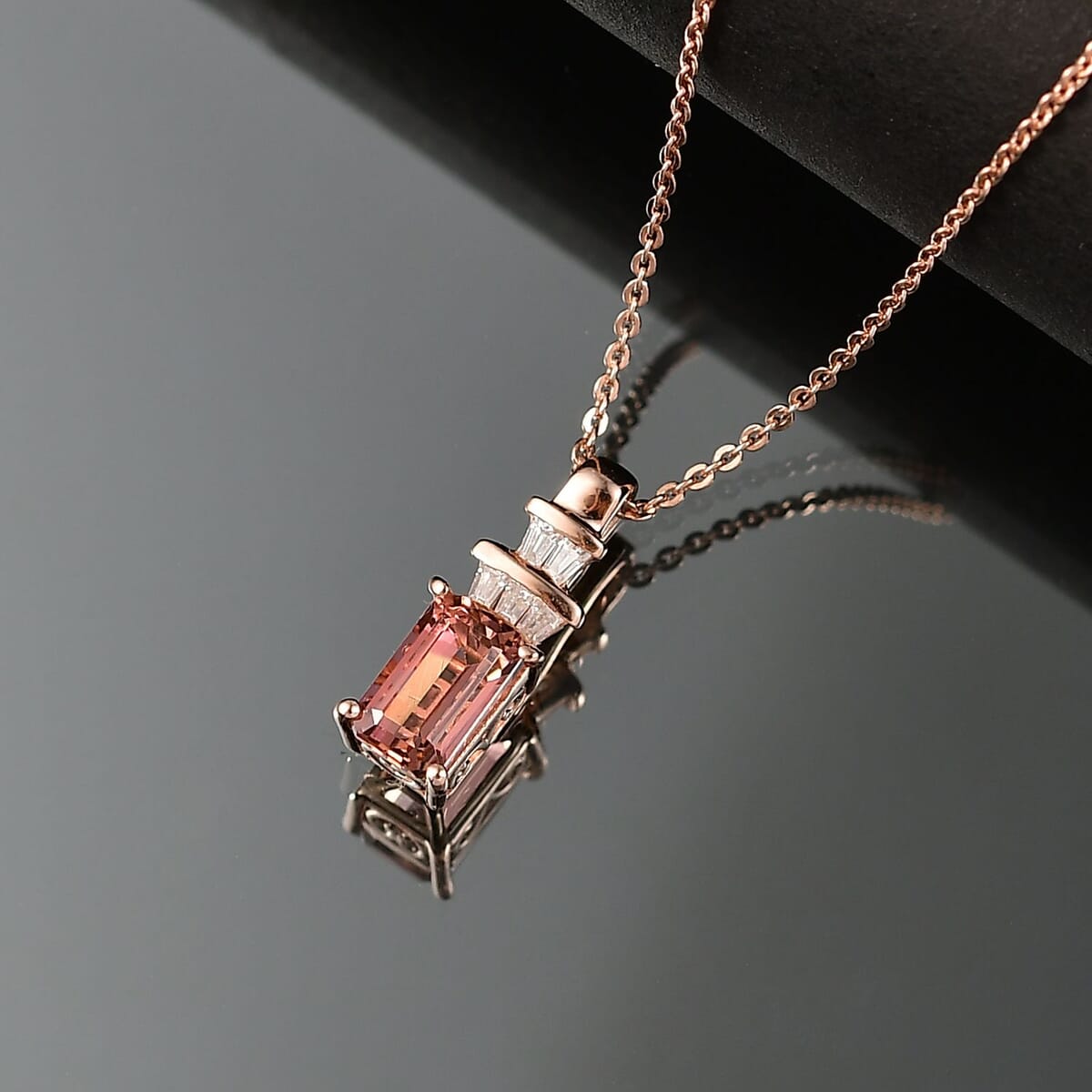 D'Joy Premium Blush Tourmaline and Moissanite 1.40 ctw Blush Deco Pendant Necklace in 18K Vermeil Rose Gold Over Sterling Silver 20 Inches image number 1