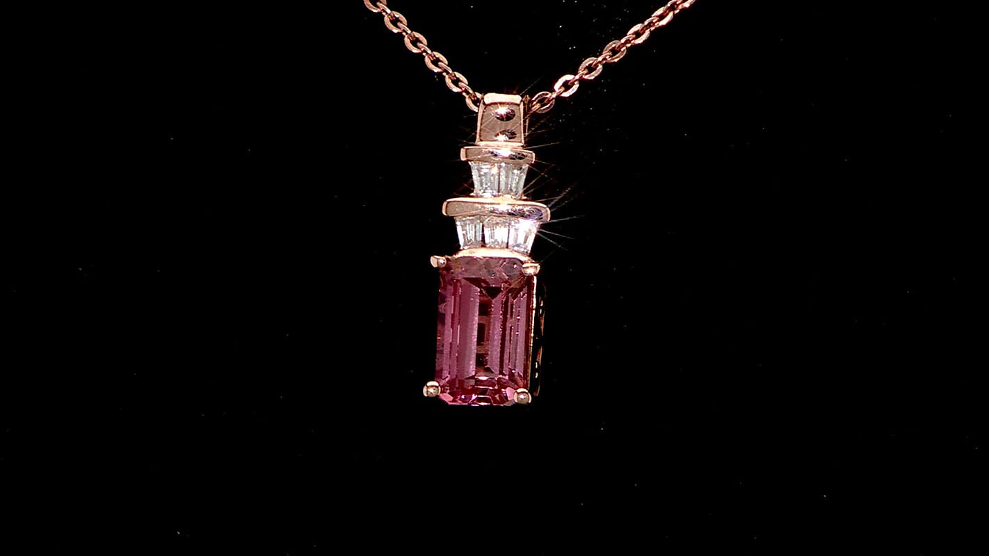 D'Joy Premium Blush Tourmaline and Moissanite 1.40 ctw Blush Deco Pendant Necklace in 18K Vermeil Rose Gold Over Sterling Silver 20 Inches
