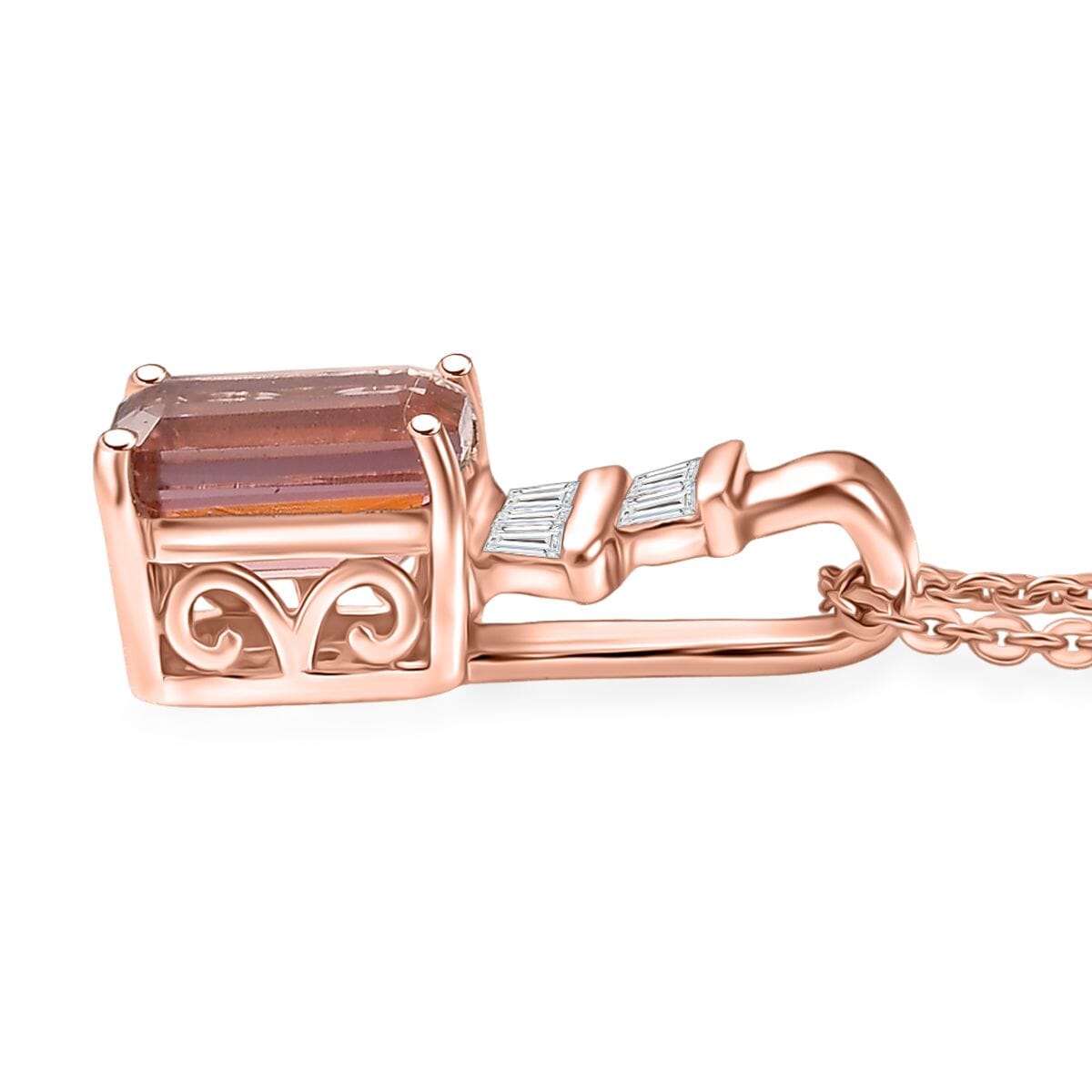 D'Joy Premium Blush Tourmaline and Moissanite 1.40 ctw Blush Deco Pendant Necklace in 18K Vermeil Rose Gold Over Sterling Silver 20 Inches image number 3