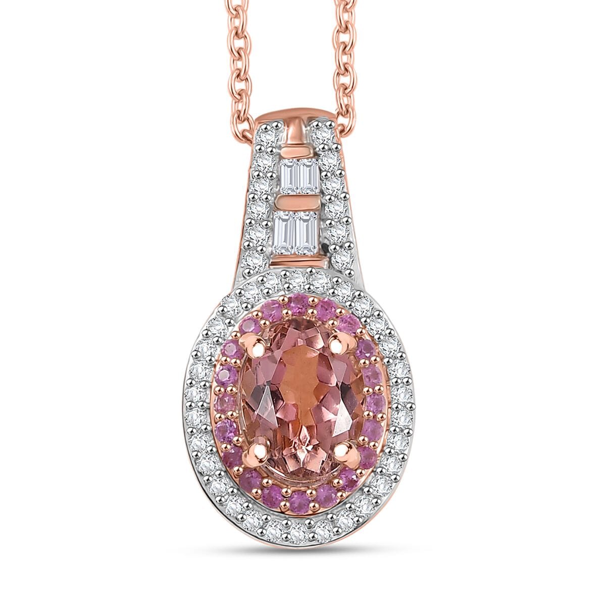 Luxoro AAA Blush Tourmaline, Pink Sapphire and I2 Diamond 1.25 ctw Pendant Necklace 20 Inches in 10K Rose Gold  image number 0