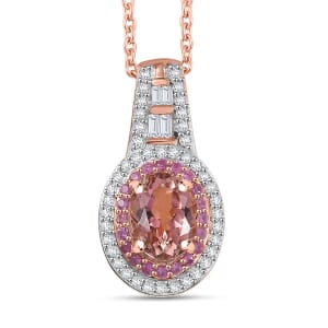 Luxoro AAA Blush Tourmaline, Pink Sapphire and I2 Diamond 1.25 ctw Pendant Necklace 20 Inches in 10K Rose Gold 