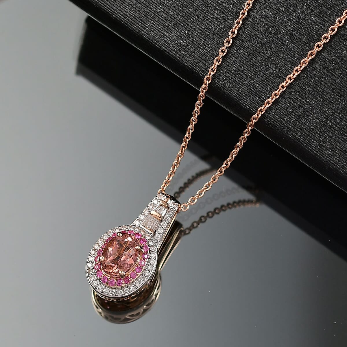 Luxoro AAA Blush Tourmaline, Pink Sapphire and I2 Diamond 1.25 ctw Pendant Necklace 20 Inches in 10K Rose Gold  image number 1