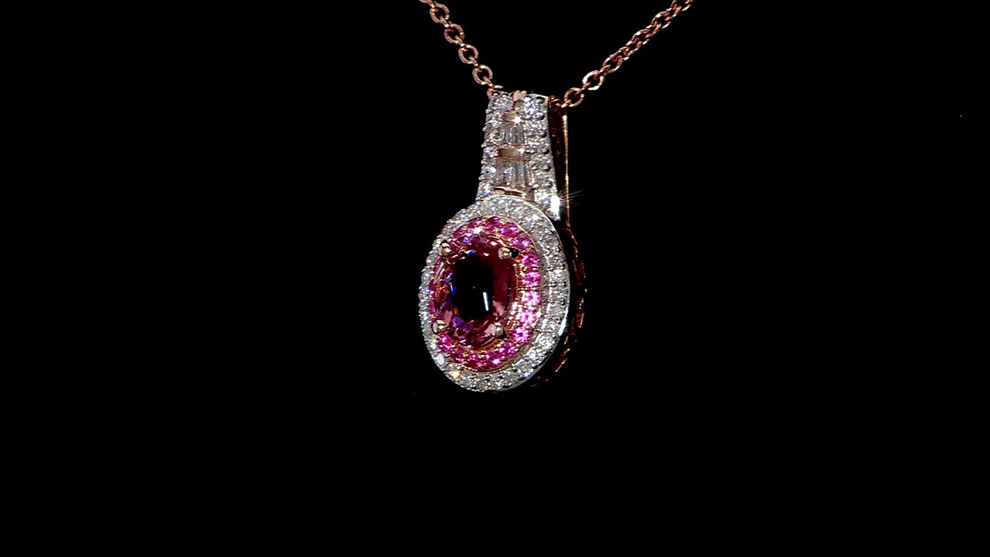 Luxoro AAA Blush Tourmaline, Pink Sapphire and I2 Diamond 1.25 ctw Blush Majesty Pendant Necklace 20 Inches in 10K Rose Gold