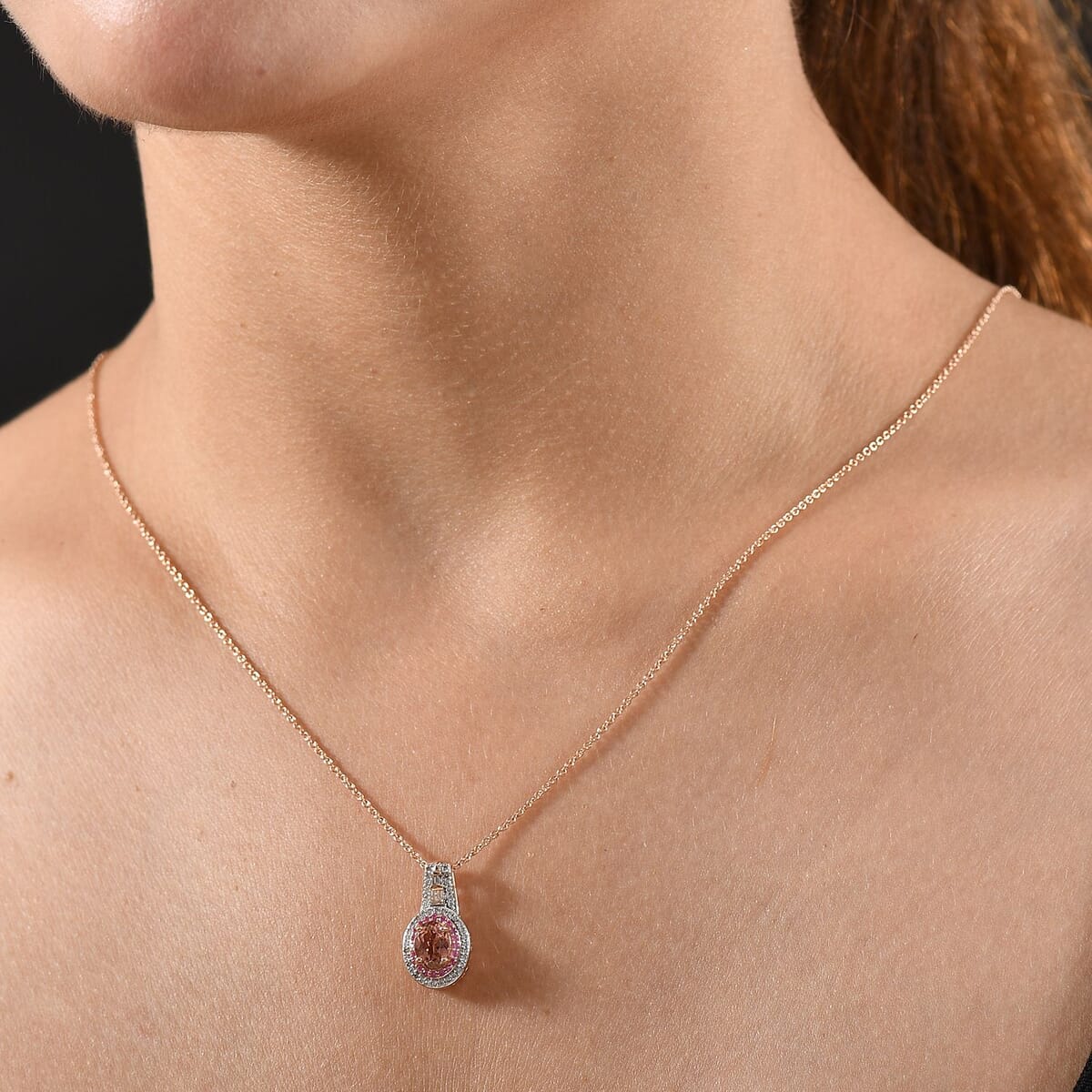 Luxoro AAA Blush Tourmaline, Pink Sapphire and I2 Diamond 1.25 ctw Pendant Necklace 20 Inches in 10K Rose Gold  image number 2