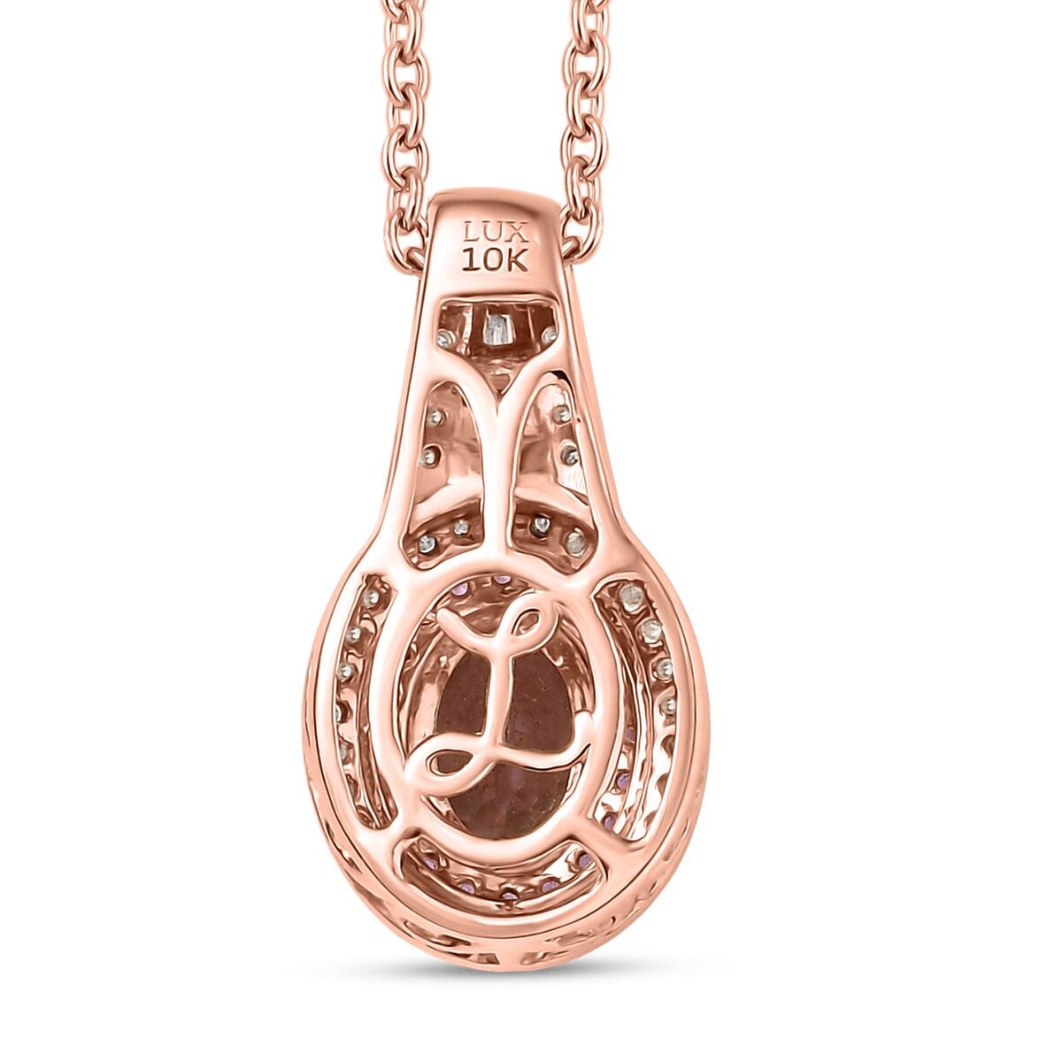 Luxoro AAA Blush Tourmaline, Pink Sapphire and I2 Diamond 1.25 ctw Pendant Necklace 20 Inches in 10K Rose Gold  image number 4