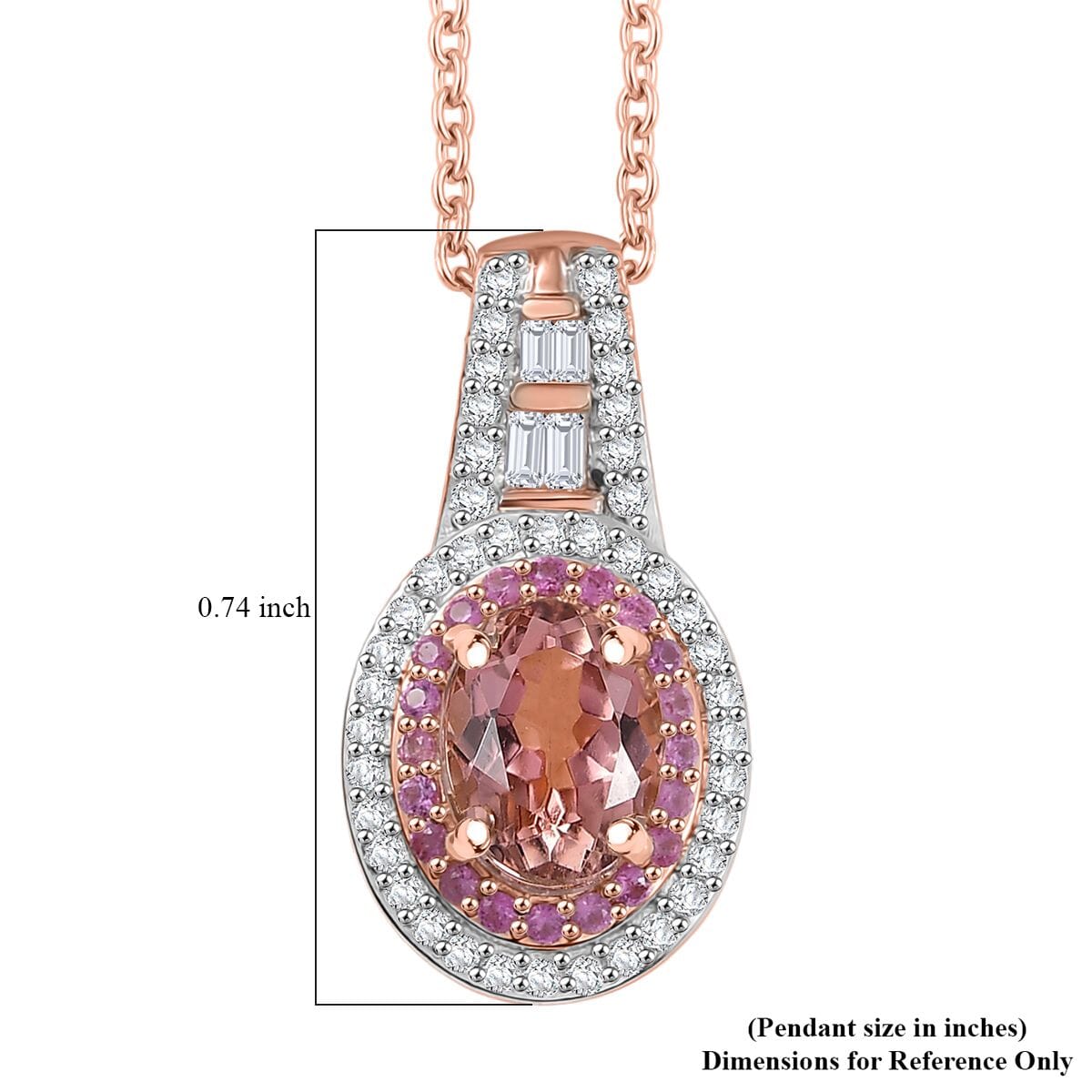Luxoro AAA Blush Tourmaline, Pink Sapphire and I2 Diamond 1.25 ctw Pendant Necklace 20 Inches in 10K Rose Gold  image number 6