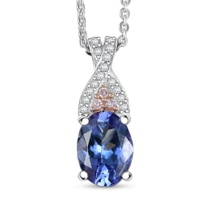 D’Joy Premium Tanzanite, Natural Pink and White Diamond 1.25 ctw Infinity Bliss Pendant Necklace 20 Inches in Rhodium Over Sterling Silver 