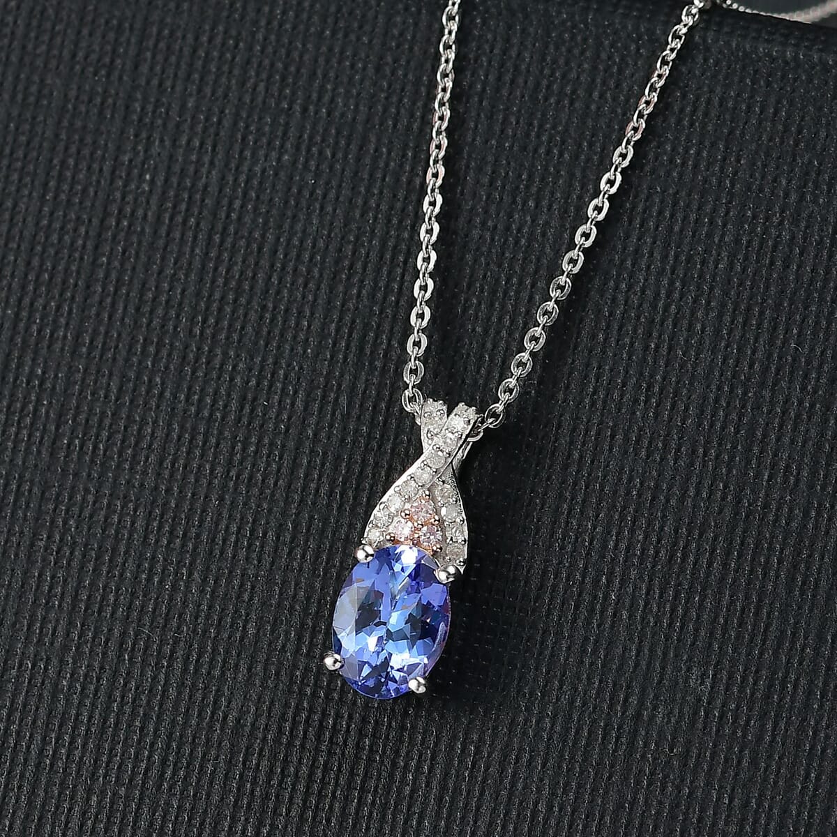 D’Joy Premium Tanzanite, Natural Pink and White Diamond 1.25 ctw Infinity Bliss Pendant Necklace 20 Inches in Rhodium Over Sterling Silver  image number 1