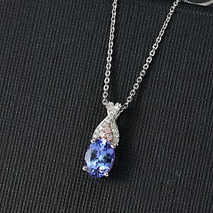 D'Joy Premium Tanzanite, Natural Pink and White Diamond 1.25 ctw Infinity Bliss Pendant Necklace 20 Inches in 18K Vermeil RG and Rhodium Over Sterling Silver 