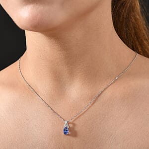 D'Joy Premium Tanzanite, Natural Pink and White Diamond 1.25 ctw Infinity Bliss Pendant Necklace 20 Inches in 18K Vermeil RG and Rhodium Over Sterling Silver 