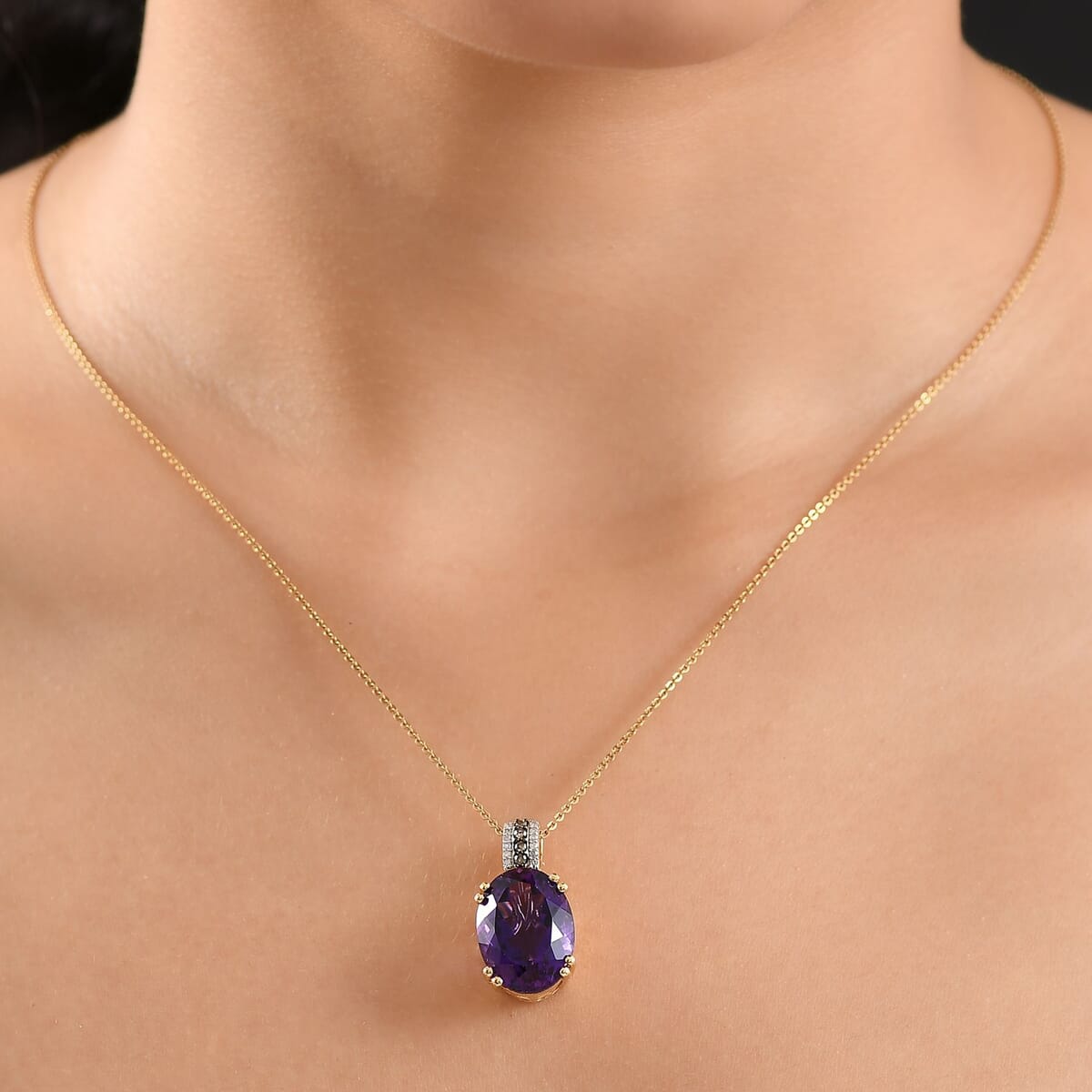 D'Joy AAA Brejinho Amethyst, Natural Champagne and White Diamond 9.40 ctw Pendant Necklace in 18K Vermeil Yellow Gold Over Sterling Silver 20 Inches image number 2