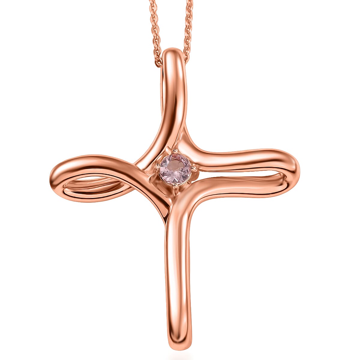 D'Joy Champagne Apatite 0.25 ctw Cross Pendant Necklace 20 Inches in 18K Vermeil Rose Gold Over Sterling Silver image number 0