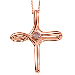 D'Joy Champagne Apatite 0.25 ctw Cross Pendant Necklace 20 Inches in 18K Vermeil Rose Gold Over Sterling Silver