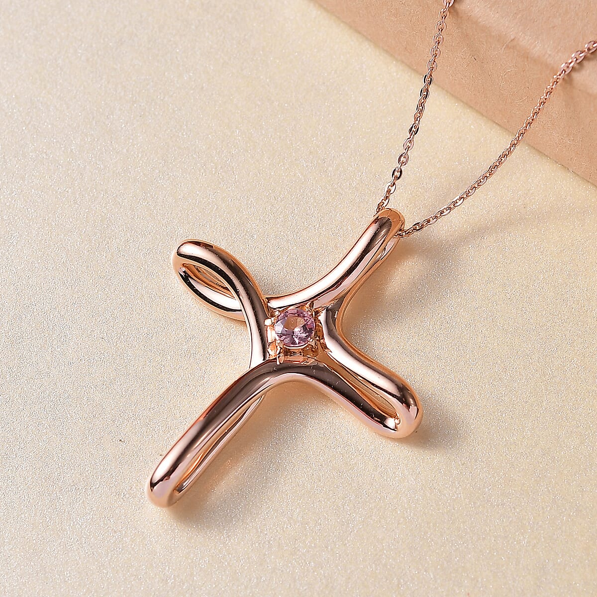 D'Joy Champagne Apatite 0.25 ctw Cross Pendant Necklace 20 Inches in 18K Vermeil Rose Gold Over Sterling Silver image number 1