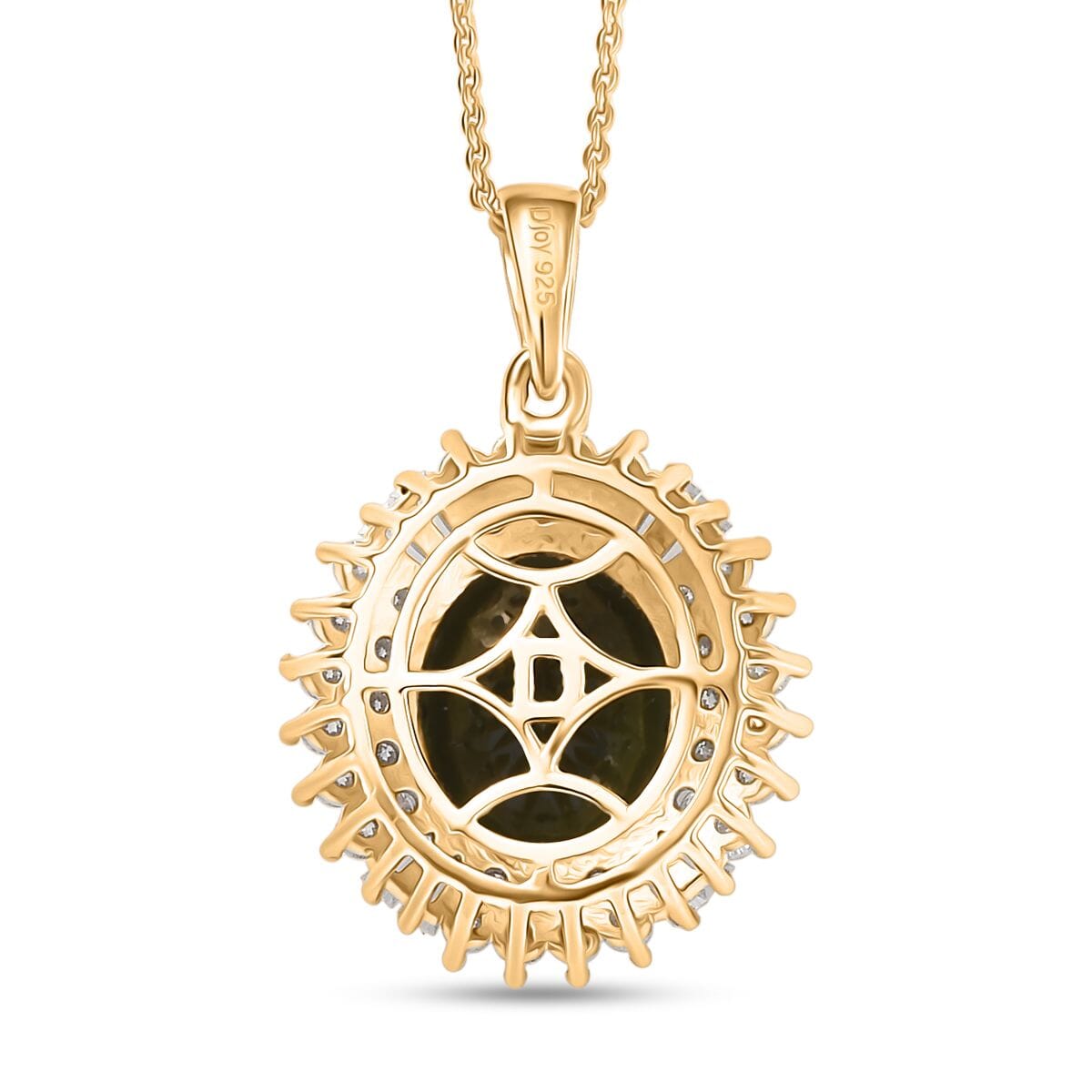 D'Joy Bohemian Moldavite and Moissanite 5.15 ctw Blooming Flower Pendant Necklace 20 Inches in 18K Vermeil Yellow Gold Over Sterling Silver  image number 4