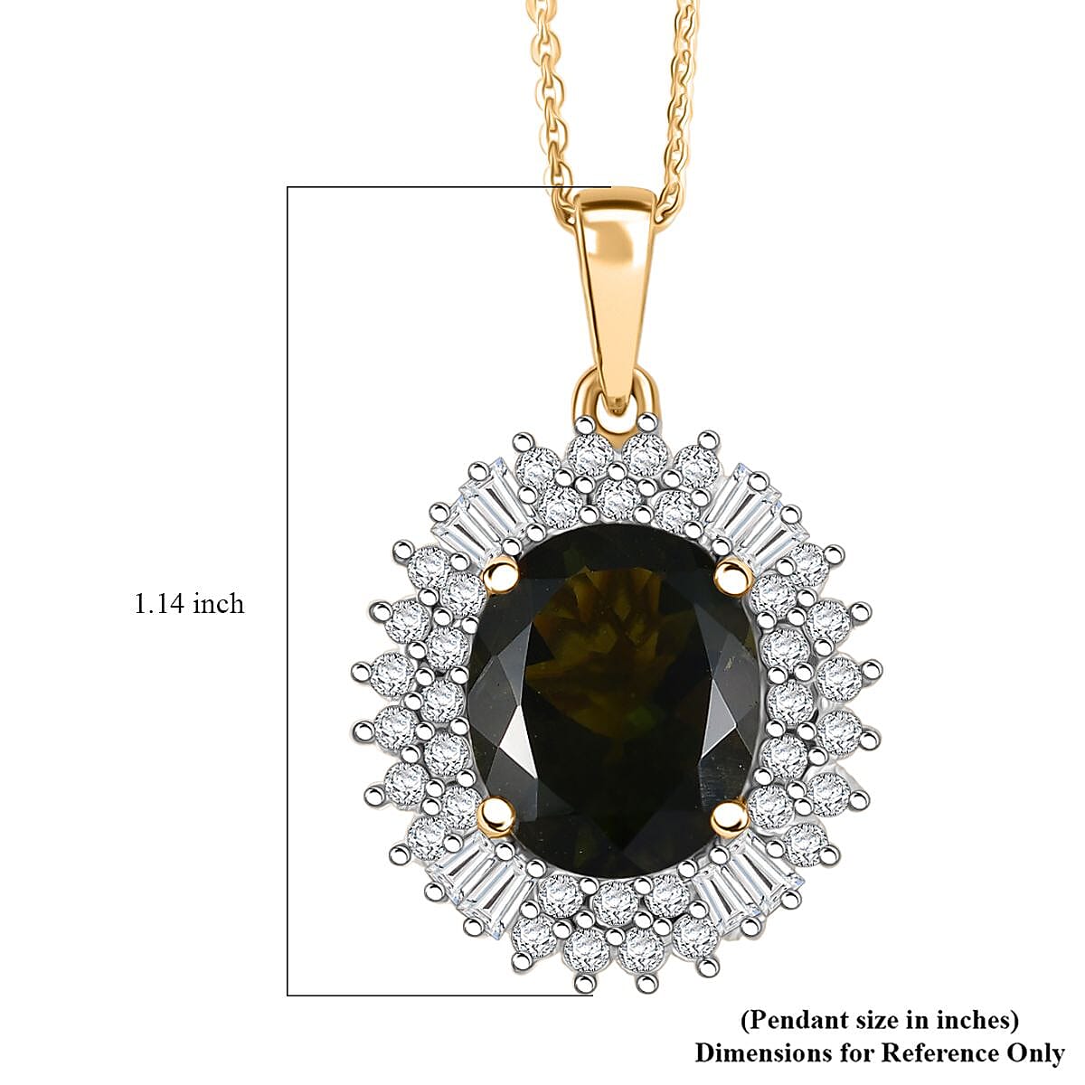 D'Joy Bohemian Moldavite and Moissanite 5.15 ctw Blooming Flower Pendant Necklace 20 Inches in 18K Vermeil Yellow Gold Over Sterling Silver 