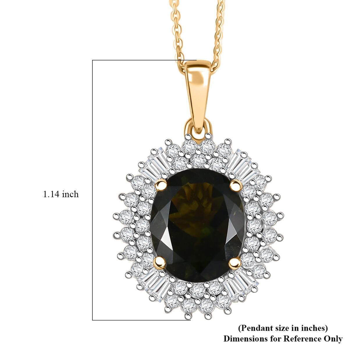 D'Joy Bohemian Moldavite and Moissanite 5.15 ctw Blooming Flower Pendant Necklace 20 Inches in 18K Vermeil Yellow Gold Over Sterling Silver  image number 6