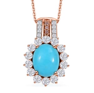 D’Joy Sleeping Beauty Turquoise and  Moissanite 3.60 ctw Pendant Necklace 20 Inches in 18K Vermeil Rose Gold Over Sterling Silver