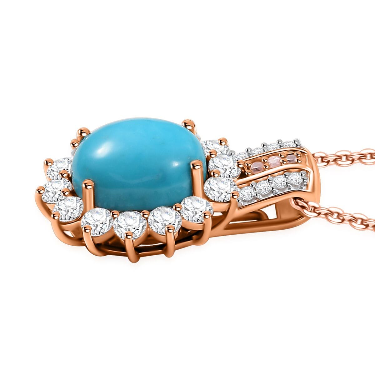 D’Joy Sleeping Beauty Turquoise and  Moissanite 3.60 ctw Starburst Pendant Necklace 20 Inches in 18K Vermeil Rose Gold Over Sterling Silver image number 3