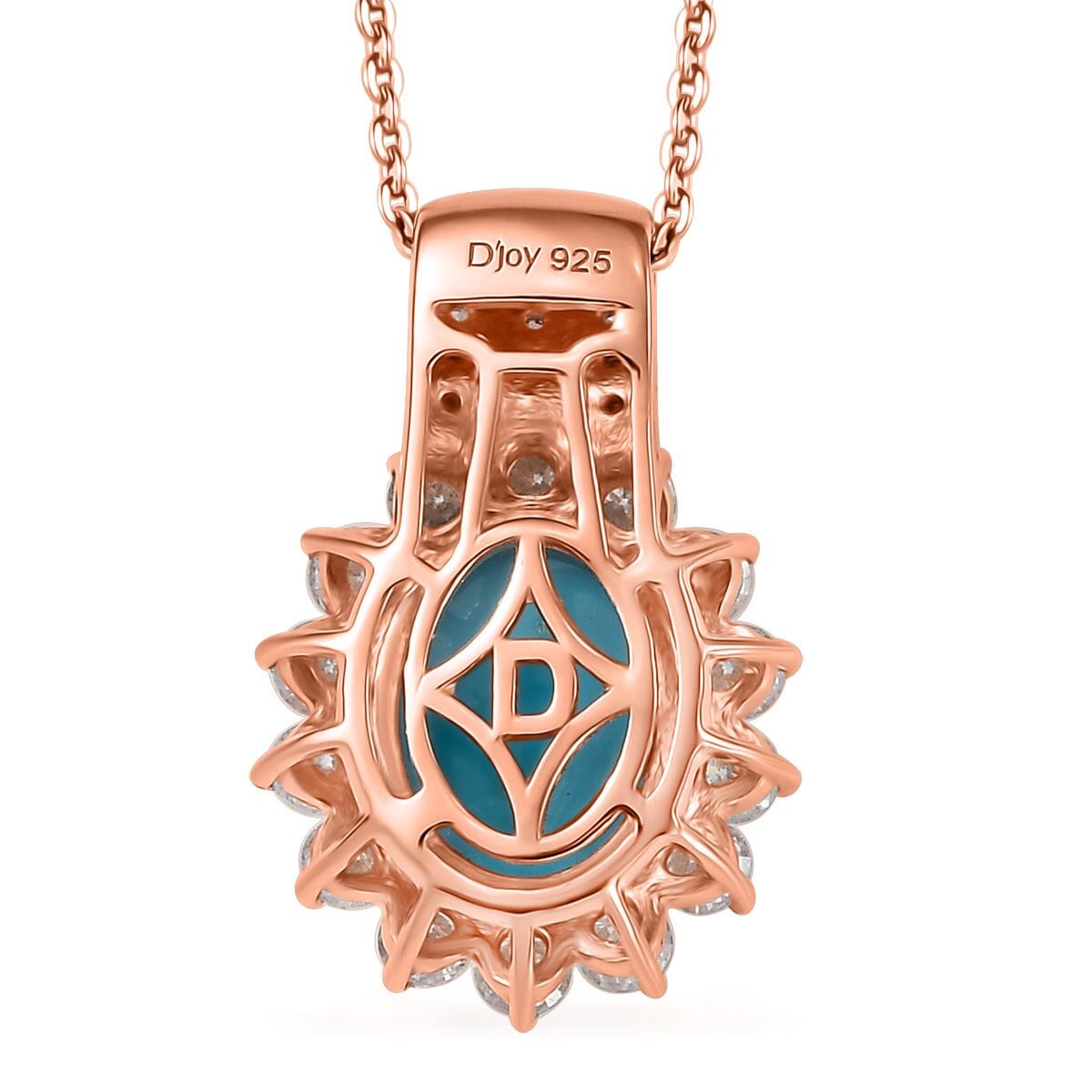 D’Joy Sleeping Beauty Turquoise and  Moissanite 3.60 ctw Starburst Pendant Necklace 20 Inches in 18K Vermeil Rose Gold Over Sterling Silver image number 4