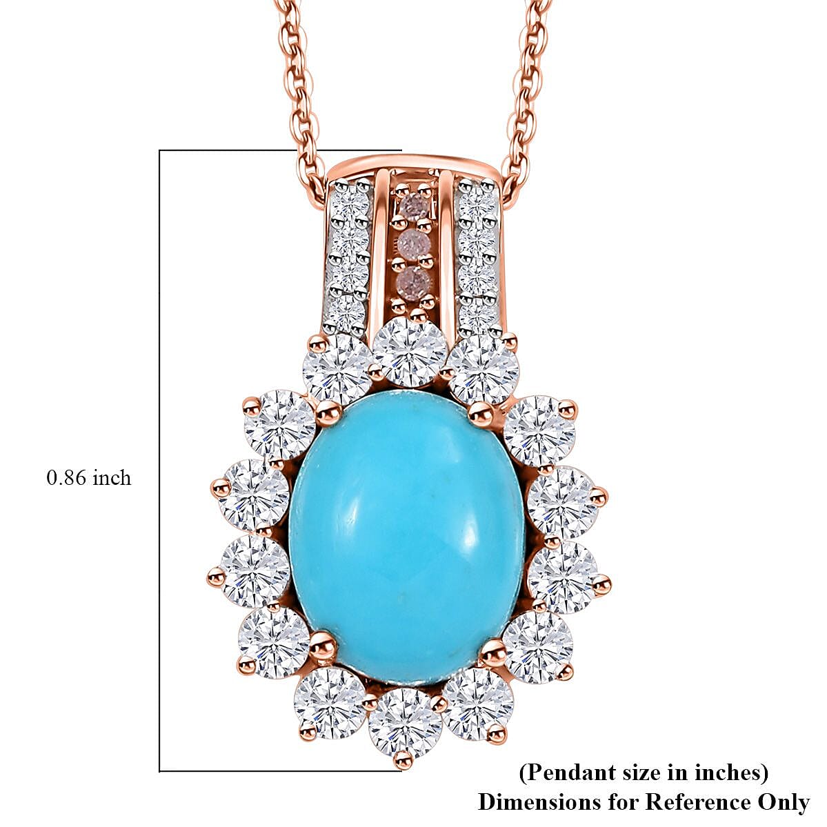 D'Joy Sleeping Beauty Turquoise and  Moissanite 3.60 ctw Starburst Pendant Necklace 20 Inches in 18K Vermeil Rose Gold Over Sterling Silver