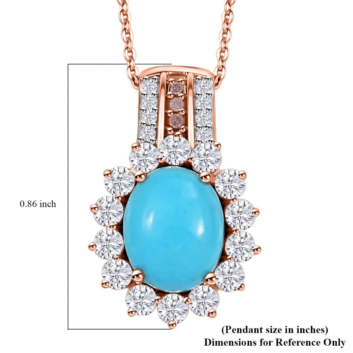 D’Joy Sleeping Beauty Turquoise and  Moissanite 3.60 ctw Starburst Pendant Necklace 20 Inches in 18K Vermeil Rose Gold Over Sterling Silver image number 6