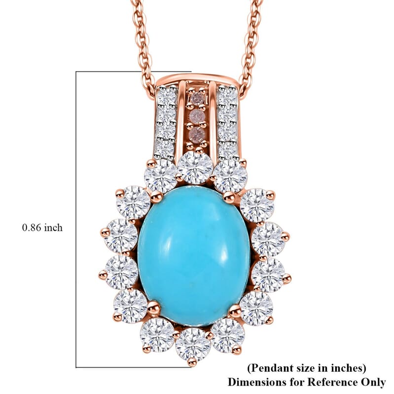 D'Joy Sleeping Beauty Turquoise and  Moissanite 3.60 ctw Starburst Pendant Necklace 20 Inches in 18K Vermeil Rose Gold Over Sterling Silver