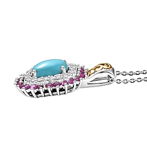 D&rsquo;Joy Sleeping Beauty Turquoise and Multi Gemstone 2.00 ctw Sunburst Pendant Necklace 20 Inches in 18K Vermeil YG and Rhodium Over Sterling Silver